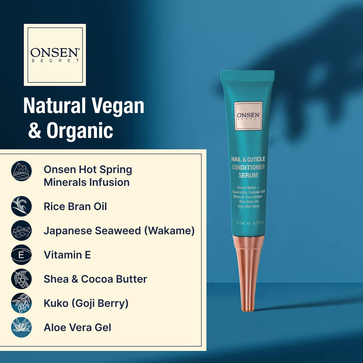 Onsen Secret Japanese Nail Care Kit - Cuticle Oil Serum | Nail Buffer and Shine Kit - Strengthening & Shining - Spa-Quality Manicure w/Organic Ingredients - Long-Lasting Shine - Easy & Safe, 1pk