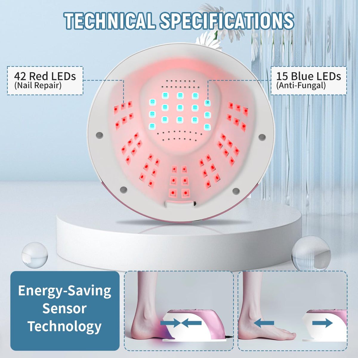 iKeener Nail Fungus Laser Device for Multiple Toenail, FDA Cleared Anti-Fungal Nail Treatment with 15 * 470nm Blue Light & 42 * 650nm Red Light, 3/5/7/10 Minutes Adjustable