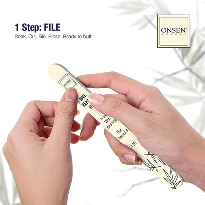 Onsen Secret Japanese Nail Care Kit - Cuticle Oil Serum | Nail Buffer and Shine Kit - Strengthening & Shining - Spa-Quality Manicure w/Organic Ingredients - Long-Lasting Shine - Easy & Safe, 1pk