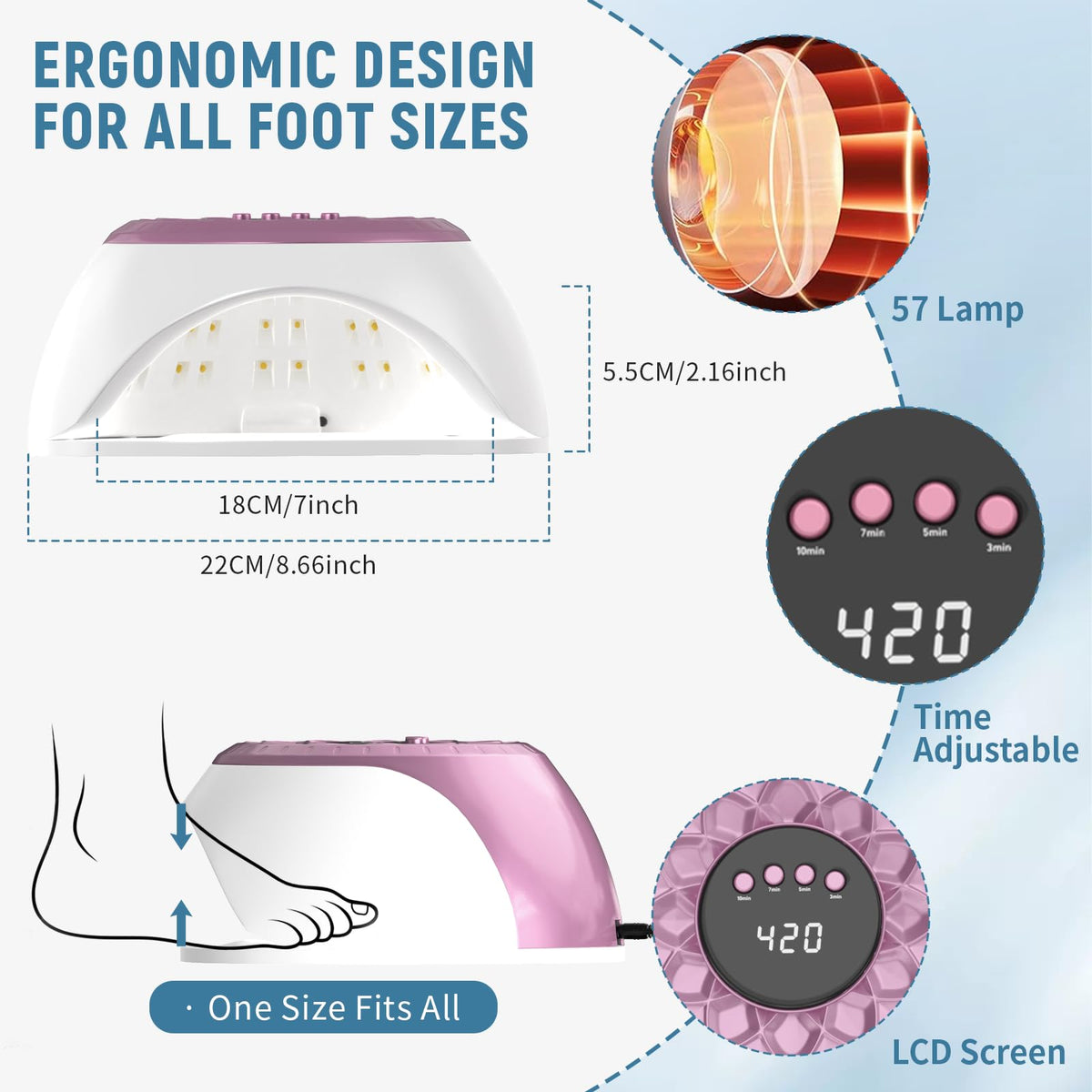 iKeener Nail Fungus Laser Device for Multiple Toenail, FDA Cleared Anti-Fungal Nail Treatment with 15 * 470nm Blue Light & 42 * 650nm Red Light, 3/5/7/10 Minutes Adjustable