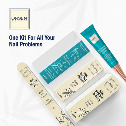 Onsen Secret Japanese Nail Care Kit - Cuticle Oil Serum | Nail Buffer and Shine Kit - Strengthening & Shining - Spa-Quality Manicure w/Organic Ingredients - Long-Lasting Shine - Easy & Safe, 1pk